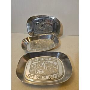 Lot of 3 vintage small trays platters Give Us This Day Our Daily Bread